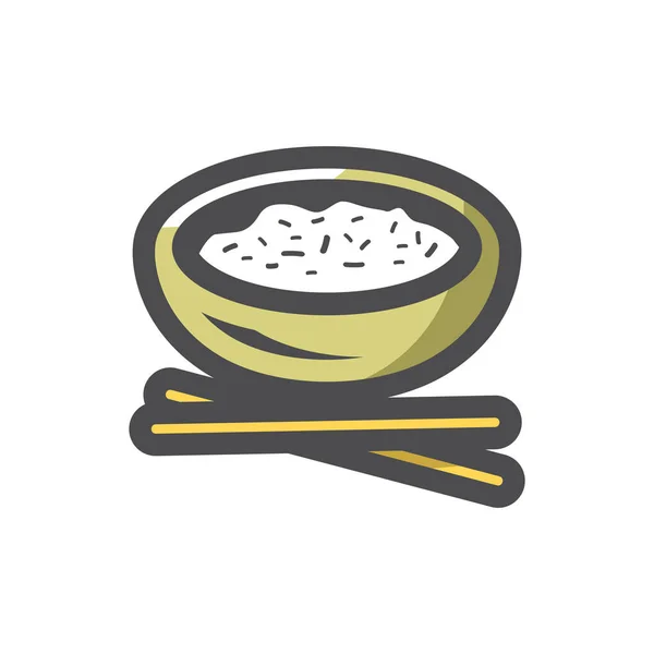 Tigela de arroz com paus Ícone do vetor ilustração dos desenhos animados —  Vetores de Stock