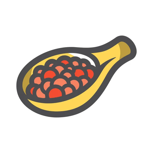 Červený kaviár v ikoně vektoru lžičky Kreslený obrázek. — Stockový vektor