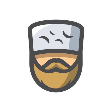 Papakha Vektör ikonunda beyaz adam. Çizgi film illüstrasyonu..