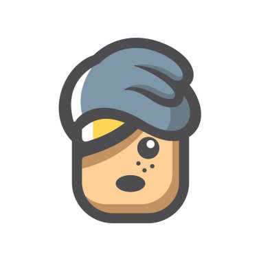 Kışın gri şapkalı çocuk Vektör simgesi Çizgi Film illüstrasyonu