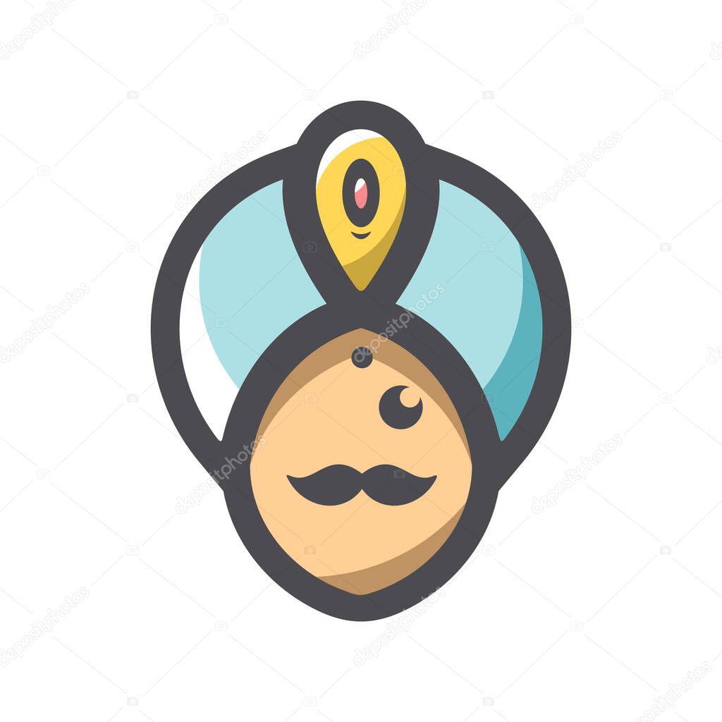Indian Men Head Headwear Vector icon Cartoon illustration