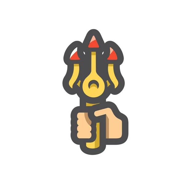 Zlatý trojzubec v ruce Vektorová ikona Kreslený obrázek. — Stockový vektor