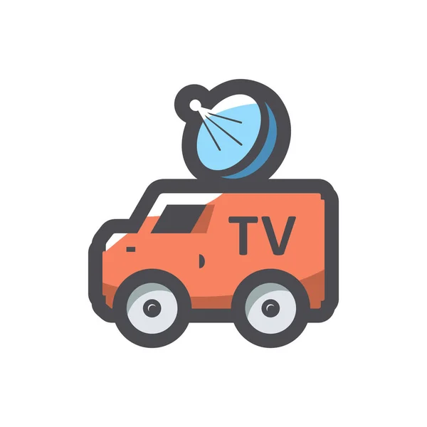 TV car with satellite dish Vector icon Cartoon illustration. Grafiche Vettoriali