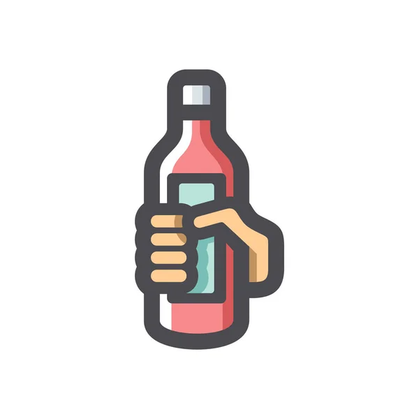 Botella de vino en la mano Icono del vector Ilustración de dibujos animados. — Vector de stock