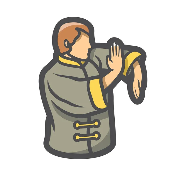 Wing Chun Mister en position de combat Icône vectorielle Illustration de bande dessinée. — Image vectorielle