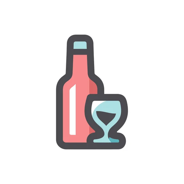 Butelka wina i szklana ikona wektora Ikona kreskówki — Wektor stockowy