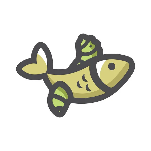 Fish and Worm Vector icon Cartoon illustration. — Stock Vector