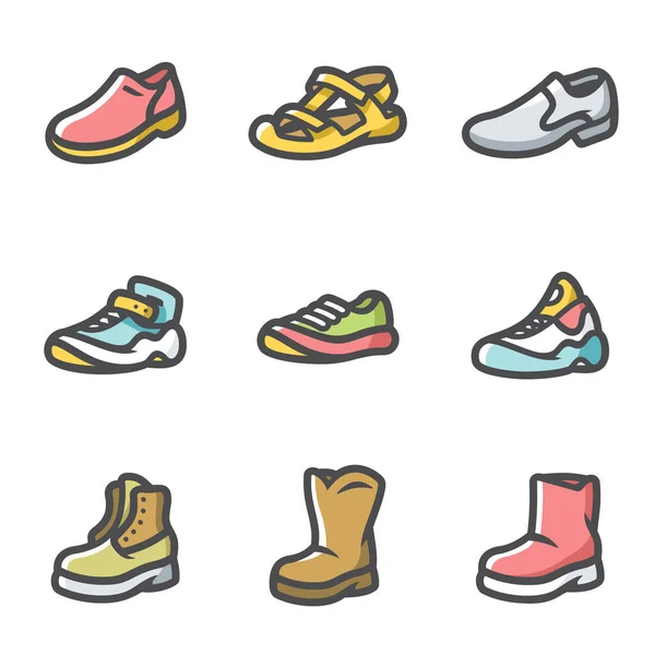 Ensemble vectoriel d'icônes de chaussures. Des chaussures. Articles de chaussure — Image vectorielle