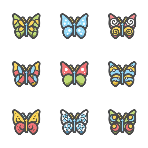 Vektorová sada ikon motýlů. Barevná křídla — Stockový vektor