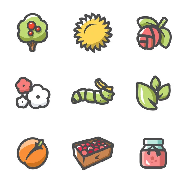 Conjunto vetorial de ícones de jardinagem. Agricultura de frutas Ilustrações De Stock Royalty-Free