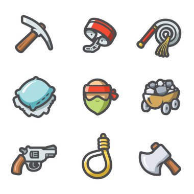 Taş ocağı ve kölelik Icons set. Vektör çizim.