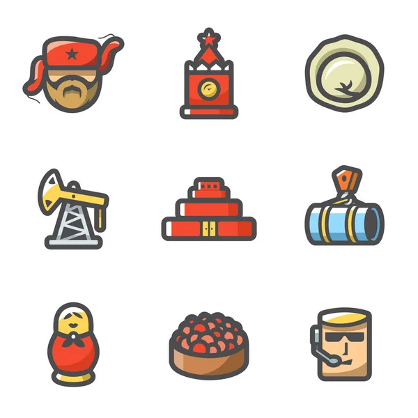 Russian, food, attraction, industry icons set. Vector Illustration. — Stock Vector