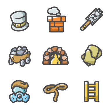 Baca ve kömür Icons set ısınma. Vektör çizim.