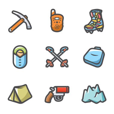 Tırmanışla. Tırmanma dağ simgeleri ayarlayın. Vektör çizim.