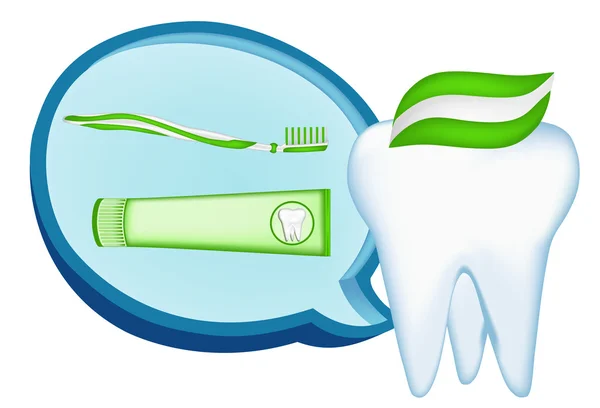 Tand, tandenborstel, tandpasta. net-illustratie — Stockvector