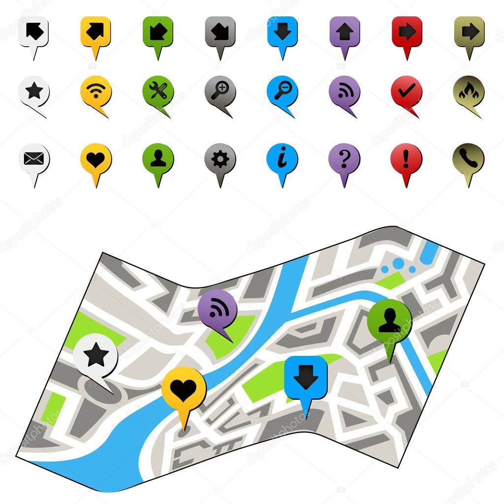 Street Map with GPS Icons. Navigation . eps10 vector illustration