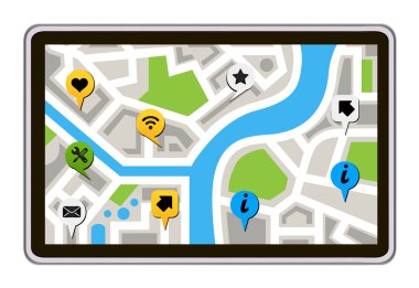 şehir haritası ile izole gps navigator. Beyaz tablet vektör çizim