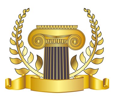 eski stil Yunanistan sütun ve altın defne wreathgold defne çelengi. eps10 vektör çizim