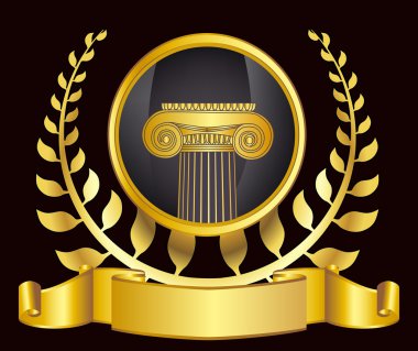 eski stil Yunanistan sütun ve altın defne wreathgold defne çelengi. eps10 vektör çizim