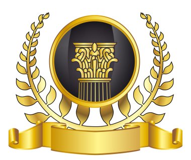 eski stil Yunanistan sütun ve altın defne wreathgold defne çelengi. eps10 vektör çizim