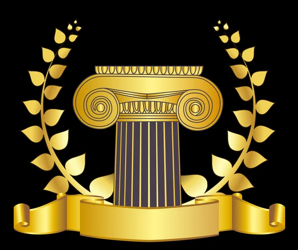 Colonna in stile greco antico e corona d'alloro in oro corona d'alloro. eps10 illustrazione vettoriale — Vettoriale Stock