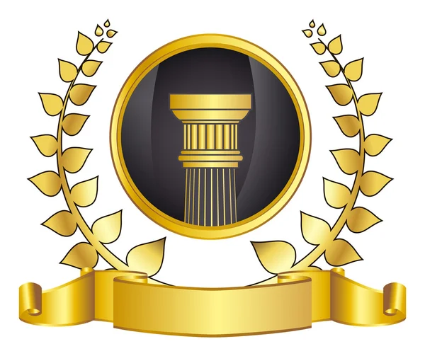 Oude-stijl Griekenland kolom en goud wreathgold laurel lauwerkrans. eps10 vectorillustratie — Stockvector