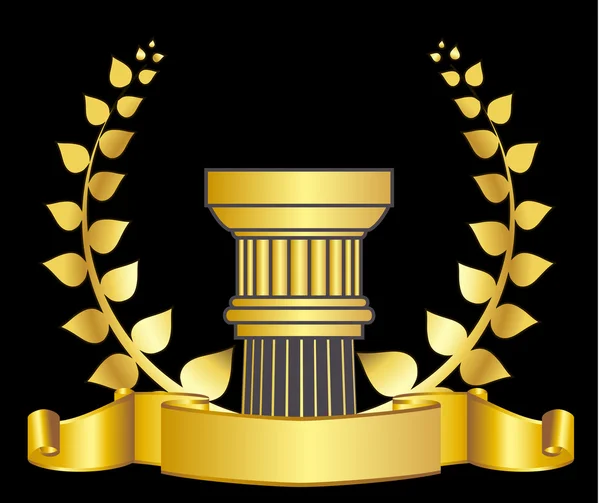 Старомодная греческая колонна и золотой лавровый венок. Векторная иллюстрация eps10 — стоковый вектор