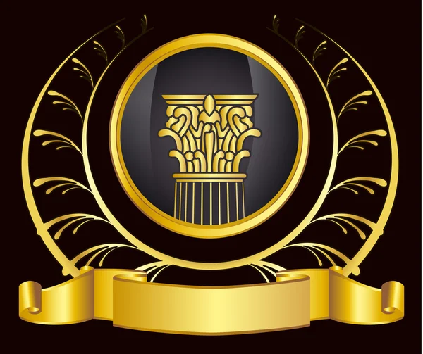 Coluna de grécia de estilo antigo e grinalda de loureiro de ouro grinalda de louro de ouro. eps10 ilustração vetorial — Vetor de Stock