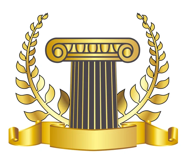 Oude-stijl Griekenland kolom en goud wreathgold laurel lauwerkrans. eps10 vectorillustratie — Stockvector