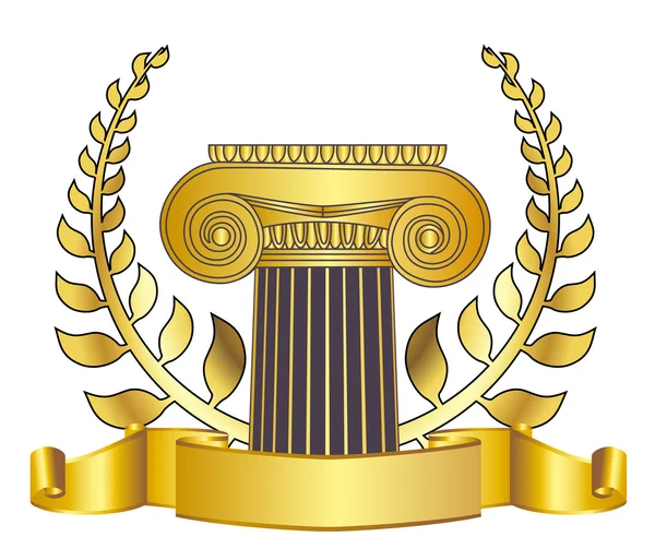 Старомодная греческая колонна и золотой лавровый венок. Векторная иллюстрация eps10 — стоковый вектор