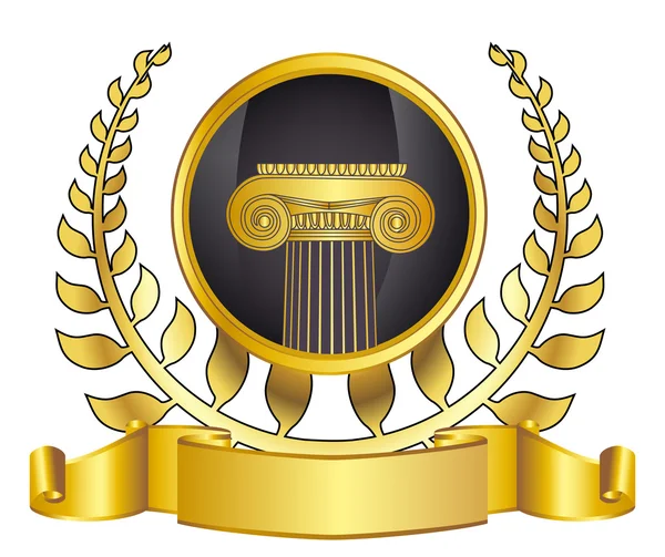 Starym stylu Grecja kolumna i złota wreathgold laurowy wieniec laurowy. Ilustracja wektorowa eps10 — Wektor stockowy