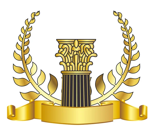 Старовинна грецька колона і золотий лавровий вінок із золотим лавровим вінком. eps10 Векторні ілюстрації — стоковий вектор