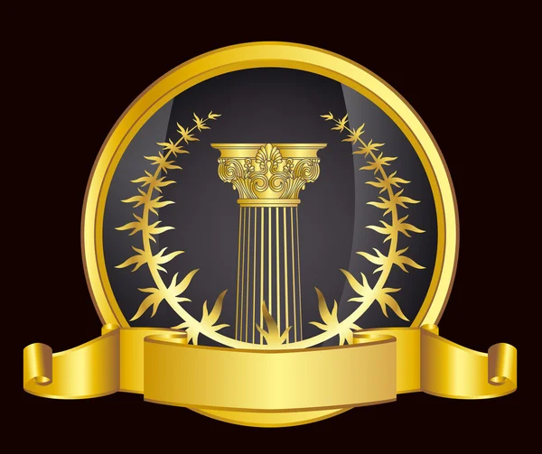 Gammaldags Grekland kolumn och guld wreathgold laurel lagerkrans. eps10 vektor illustration — Stock vektor