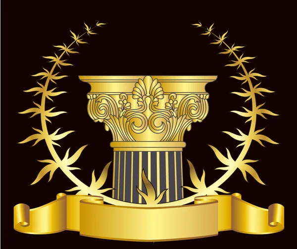 Oude-stijl Griekenland kolom en goud wreathgold laurel lauwerkrans. eps10 vectorillustratie — Stockvector