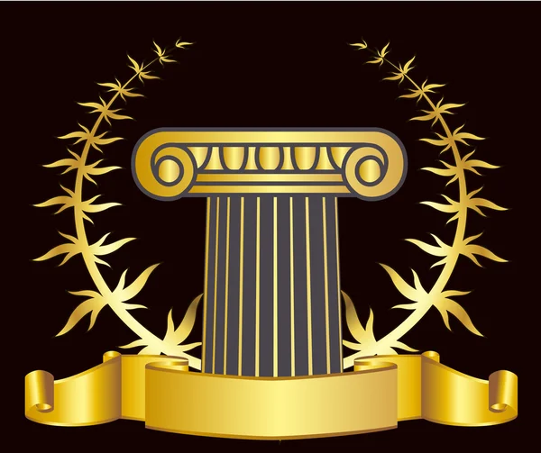 Eski stil Yunanistan sütun ve altın defne wreathgold defne çelengi. eps10 vektör çizim — Stok Vektör