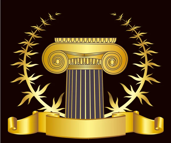 Oude-stijl Griekenland kolom en goud wreathgold laurel lauwerkrans. eps10 vectorillustratie — Stockvector