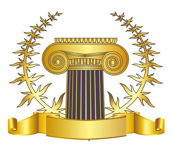 Oude-stijl Griekenland kolom en goud wreathgold laurel lauwerkrans. eps10 vectorillustratie — Stockvector