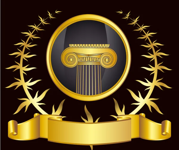 Colonne grecque ancienne et couronne de laurier d'or couronne de laurier d'or. illustration vectorielle eps10 — Image vectorielle