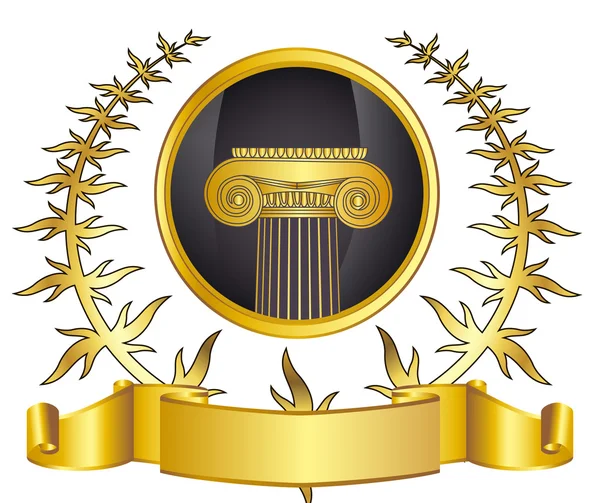 Columna griega de estilo antiguo y corona de laurel de oro corona de laurel de oro. ilustración vectorial eps10 — Vector de stock