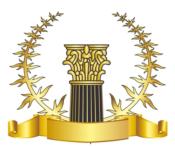 Columna griega de estilo antiguo y corona de laurel de oro corona de laurel de oro. ilustración vectorial eps10 — Archivo Imágenes Vectoriales
