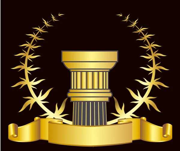 Oude-stijl Griekenland kolom en goud wreathgold laurel lauwerkrans. eps10 vectorillustratie — Stockvector