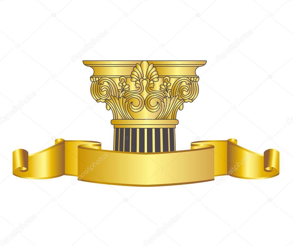 Old-style greece column and gold laurel wreathgold laurel wreath. eps10 vector illustration
