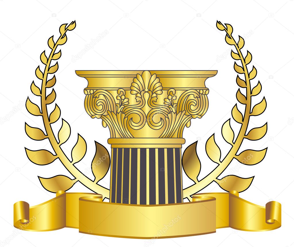 Old-style greece column and gold laurel wreathgold laurel wreath. eps10 vector illustration