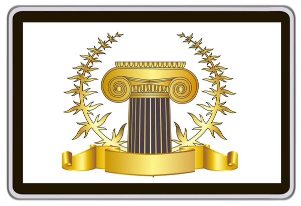 Реалистичный векторный планшетный компьютер с золотым лавровым венком, элементами ленты и колонны — стоковый вектор
