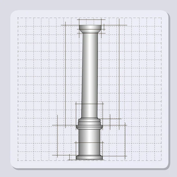 Technical engineering line scale paper grid background with abstract column in pillar form. vector illustration — Stock Vector