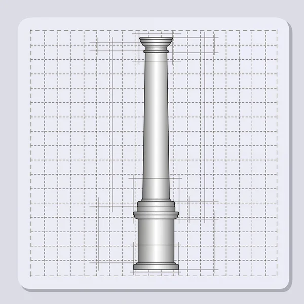 Technical engineering line scale paper grid background with abstract column in pillar form. vector illustration — Stock Vector