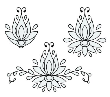 Dekoratif düz siluet çiçek öğeleri tasarım kümesi. vektör çizim