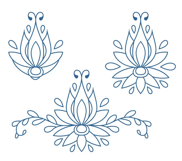 Dekoratif düz siluet çiçek öğeleri tasarım kümesi. vektör çizim — Stok Vektör