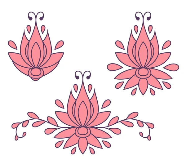 Conjunto de elementos florales decorativos de silueta plana para diseño. ilustración vectorial — Archivo Imágenes Vectoriales