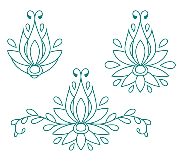 Dekoratif düz siluet çiçek öğeleri tasarım kümesi. vektör çizim — Stok Vektör